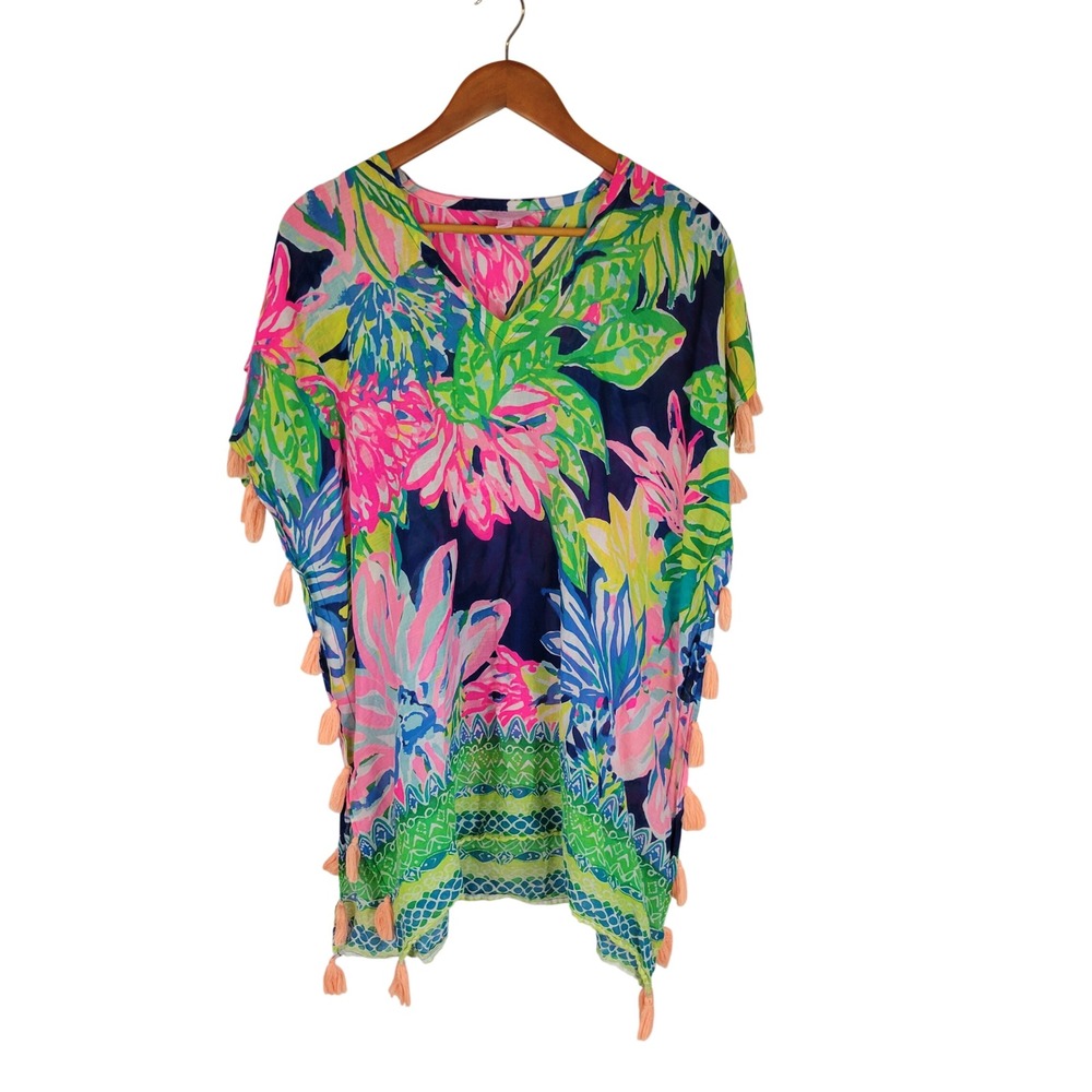 Lilly Pulitzer Castilla Cover Up Tunic Tropical Floral Size XXS/XS 100% Cotton